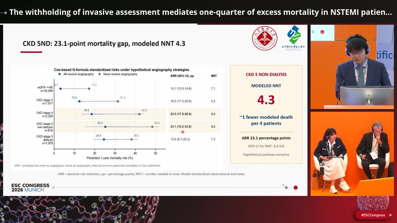 The withholding of invasive assessment mediates one-quarter of excess mortality in NSTEMI patients with advanced chronic kidney disease: a large-scale multicenter analysis