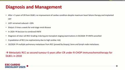 Ejection fraction as challenge in cardio-oncology: metastatic RCC in a patient with severe cardiotoxic cardiomyopathy and end stage renal failure in remission after DLBCL and R-CHOP therapy