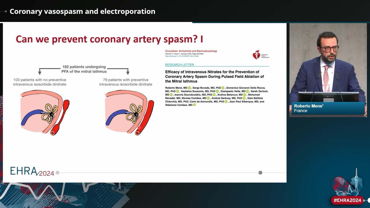 Coronary vasospasm and electroporation