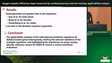 Oxygen uptake efficiency slope measured by cardiopulmonary exercise testing: applicability analysis of the available prediction equations in a Brazilian healthy sample.