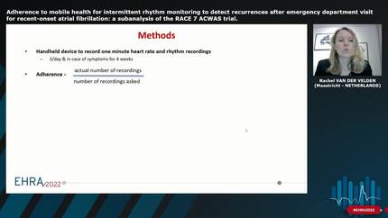 Adherence to mobile health for intermittent rhythm monitoring to detect recurrences after emergency department visit for recent-onset atrial fibrillation: a subanalysis of the RACE 7 ACWAS trial.  