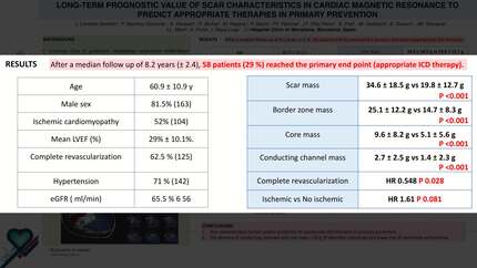 Long-term prognostic value of scar characteristics in cardiac magnetic resonance to predict appropriate therapies in primary prevention