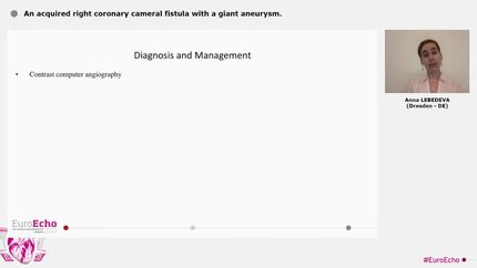 An acquired right coronary cameral fistula with a giant aneurysm.