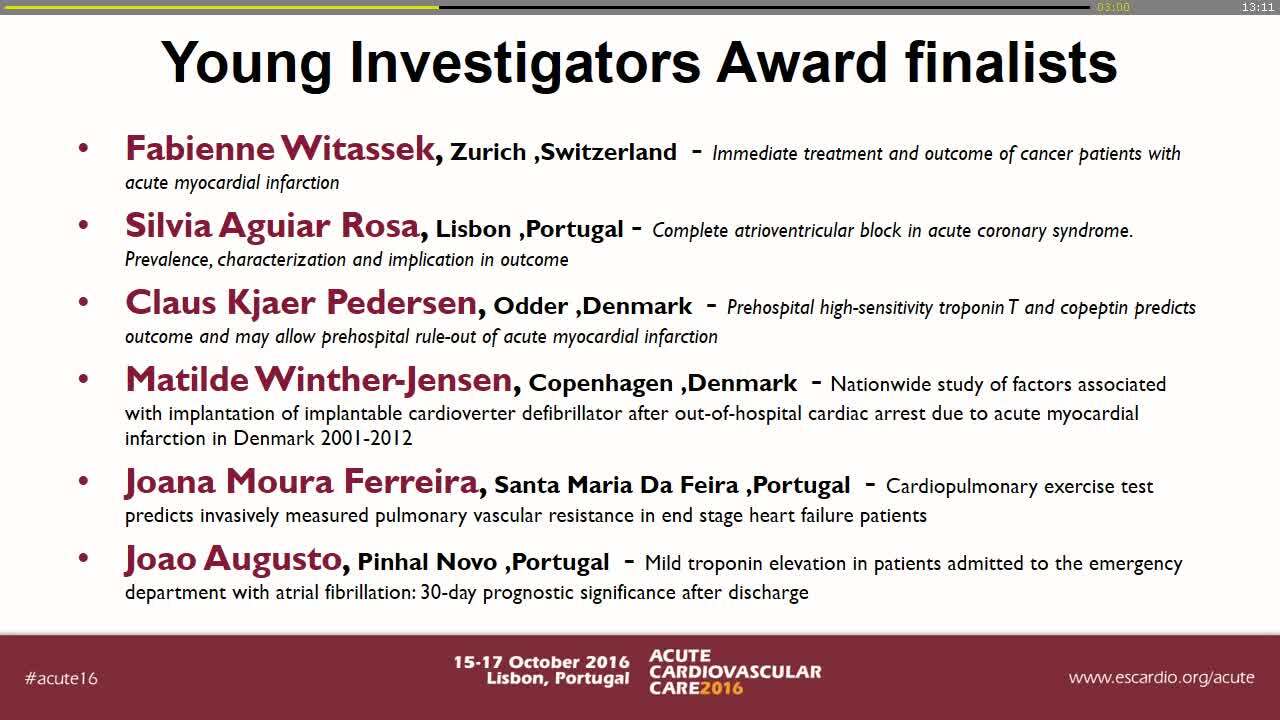 YIA Award: Acute Cardiovascular Care 2016.