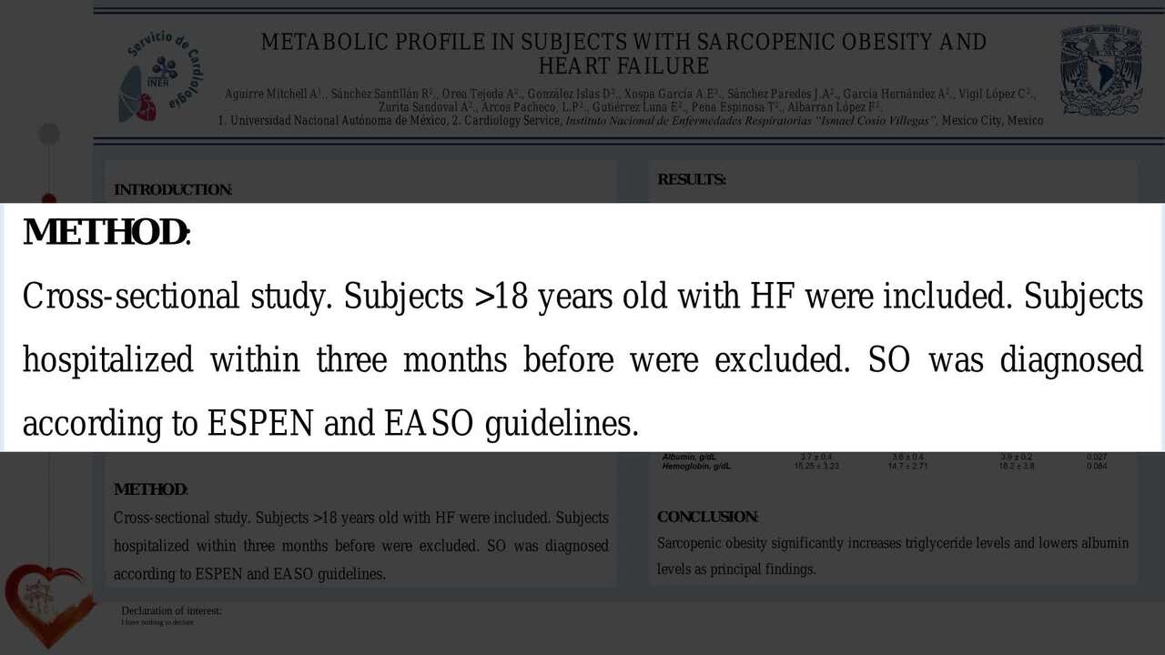 Metabolic profile in subjects with sarcopenic obesity and heart failure