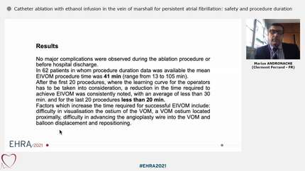 Catheter ablation with ethanol infusion in the vein of marshall for persistent atrial fibrillation: safety and procedure duration
