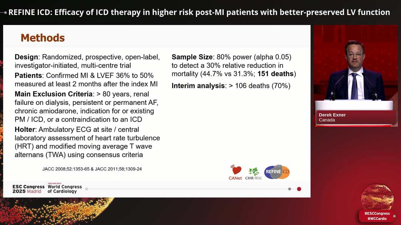 REFINE ICD: Efficacy of ICD therapy in higher risk post-MI patients with better-preserved LV function