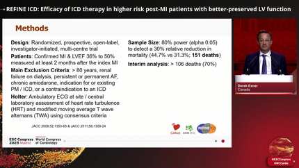 REFINE ICD: Efficacy of ICD therapy in higher risk post-MI patients with better-preserved LV function