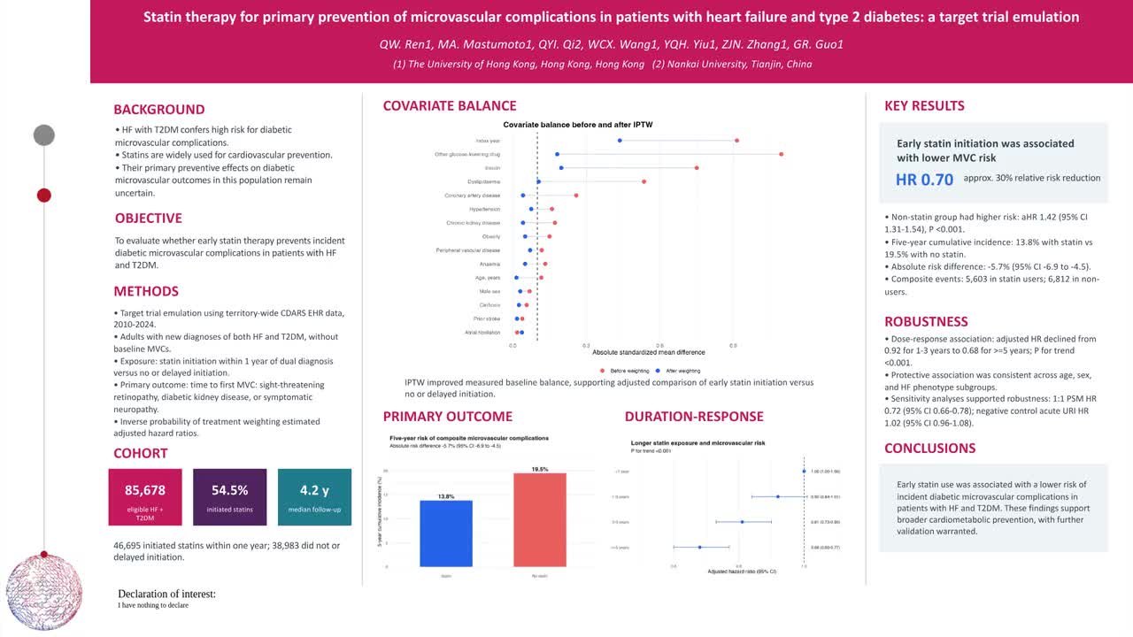 Statin therapy for primary prevention of microvascular complications in patients with heart failure and type 2 diabetes: a target trial emulation