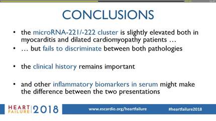 The MiR-221/-222 cluster is elevated both in biopsies of patients with myocarditis and idiopathic non-ischemic cardiomyopathy but fails to discriminate between both pathologies