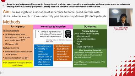 Association between adherence to home-based walking exercise with a pedometer and one-year adverse outcomes among lower extremity peripheral artery disease patients with endovascular treatment