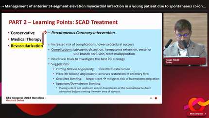 Management of anterior ST-segment elevation myocardial infarction in a young patient due to spontaneous coronary artery dissection.