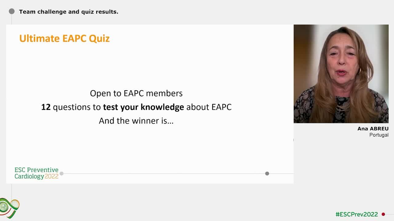 Team challenge and quiz results.