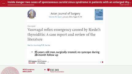 Inside danger two cases of spontaneous carotid sinus syndrome in patients with an enlarged thyroid gland.