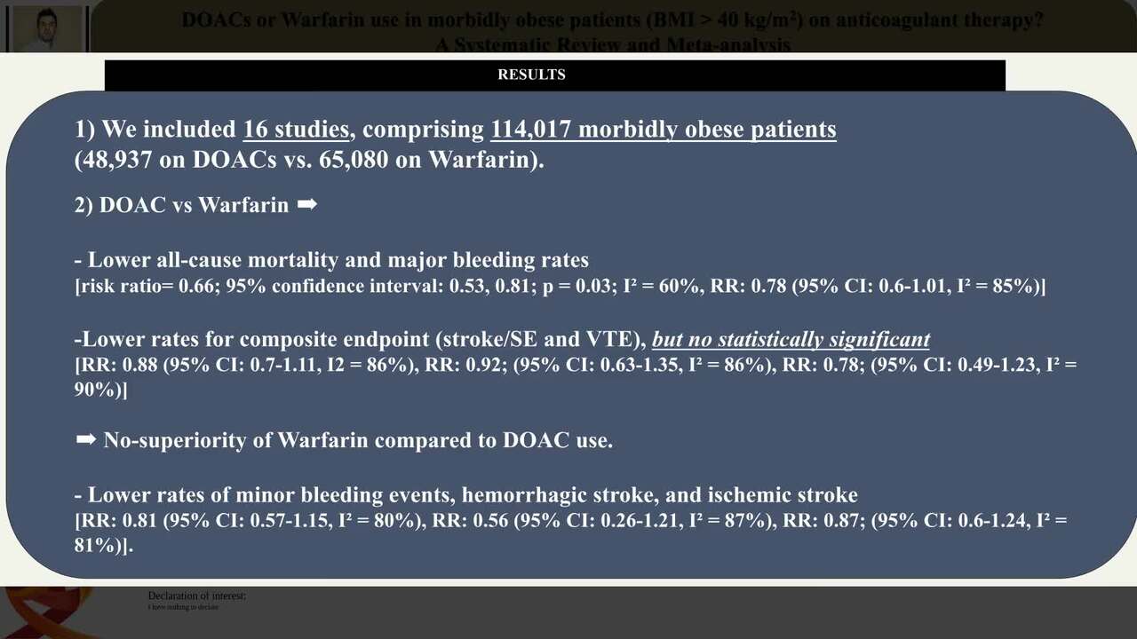 DOACs or warfarin use in morbidly obese patients (BMI > 40 kg/m2) on anticoagulant therapy? : a systematic review and meta-analysis