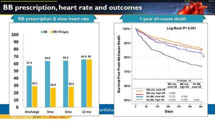 In acute heart failure with reduced ejection fraction beta blocker has no beneficial effect on 1-year mortality in patients with slow discharge heart rate