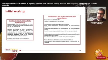 First episode of heart failure in a young patient with chronic kidney disease and suspicion of infiltrative cardiac disorder.