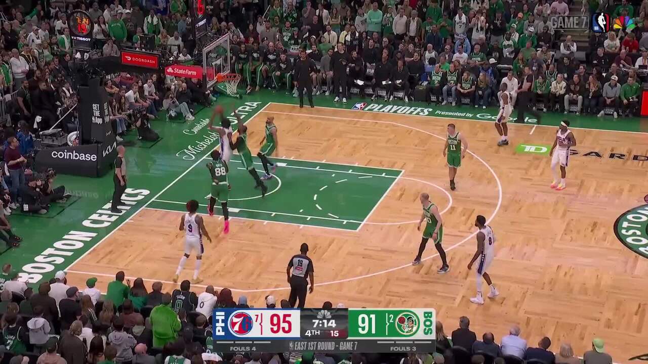 Jaylen Brown sends the shot away