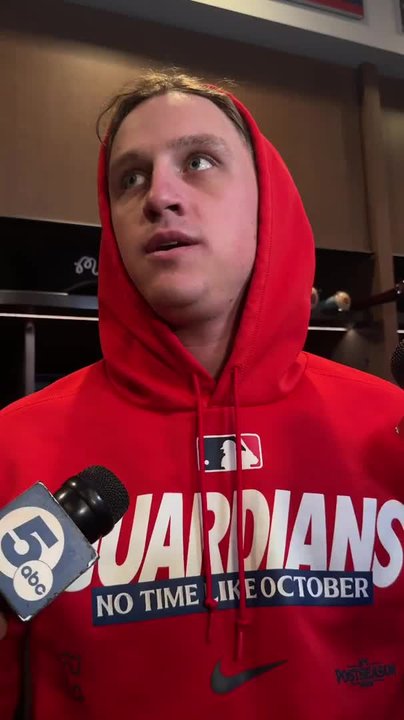 Petey Halpin talks about hitting outfield wall in Guardians-Rays Game 4