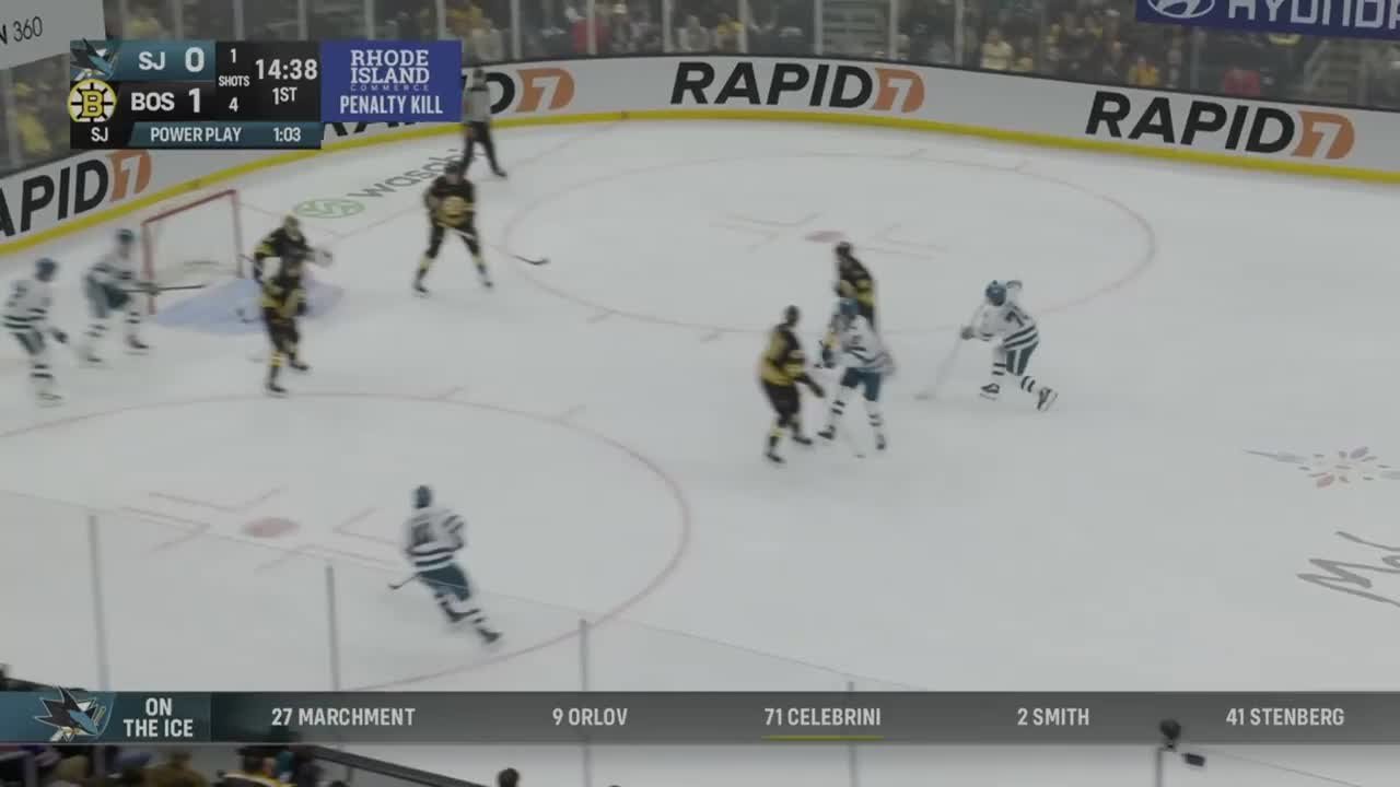 Jeremy Swayman with a Goalie Save vs. San Jose Sharks