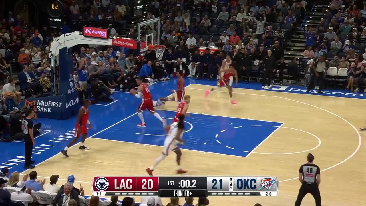 Ajay Mitchell with the last basket of the period