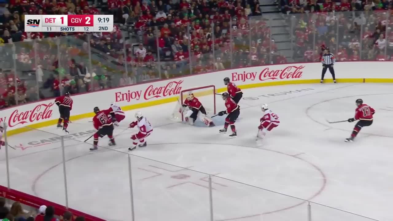 a Spectacular Goalie Save from Calgary Flames vs. Detroit Red Wings