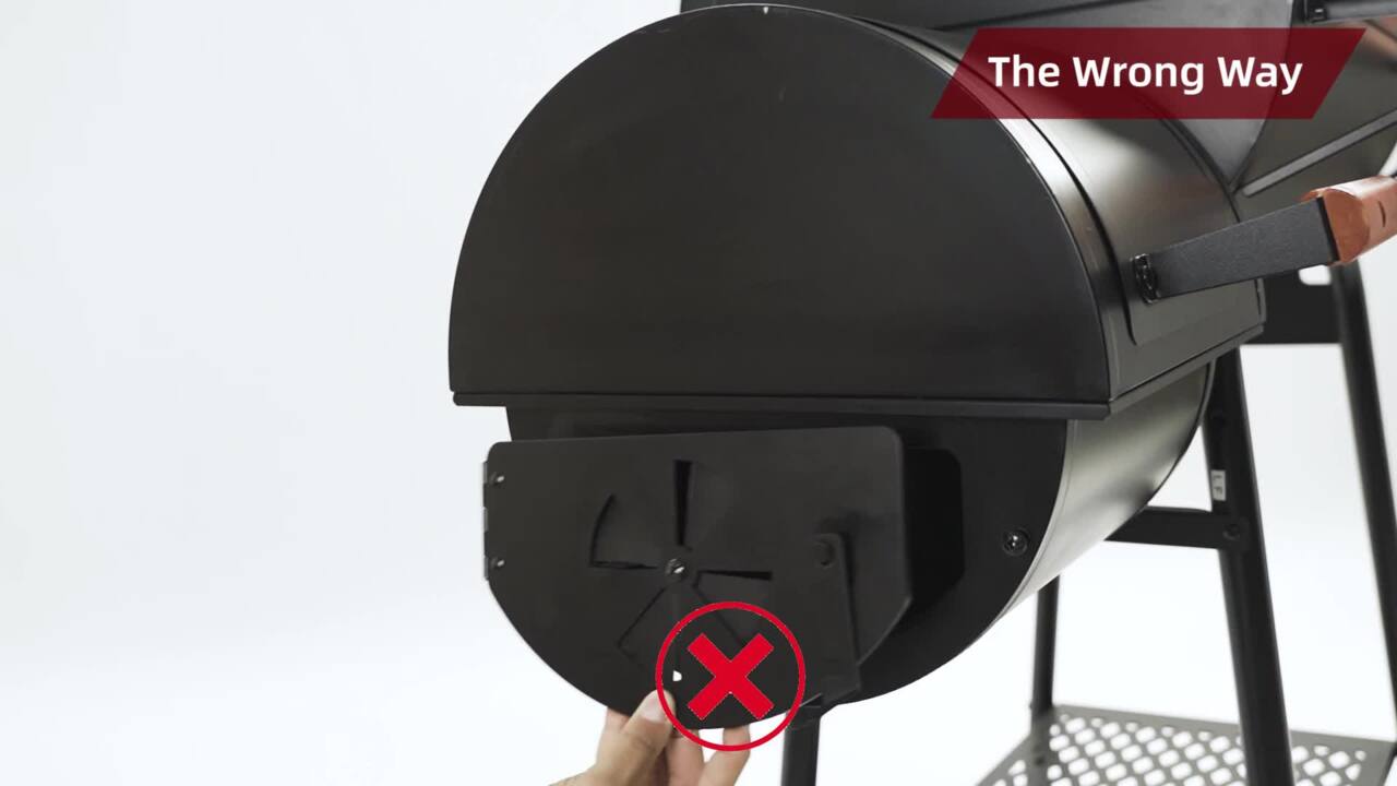 Barrel Charcoal Grill in Black with Offset Smoker, 811 sq. in. Cooking Space, Wood-Painted Side Table