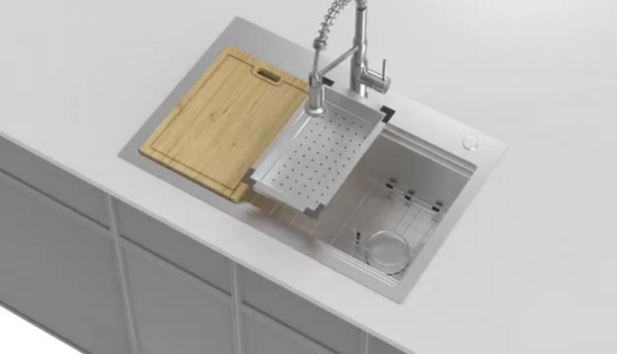 All-in-One Tight Radius Stainless Steel 25 in. 18-Gauge 2-Hole Single Bowl Dual Mount Kitchen Sink with Pull Down Faucet All-in-One Tight Radius Stainless Steel 25 in. 18-Gauge 2-Hole Single Bowl Dual Mount Kitchen Sink with Pull Down Faucet