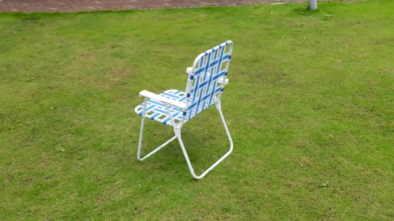 VTG Aluminum Folding Lawn Rocking Chair Arm Rest Nylon Webbing Green &  White