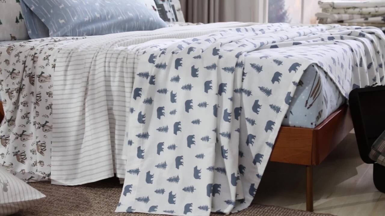 The Company Store Block Plaid Gray 200 Thread Count Yarn-Dyed Cotton Percale Twin XL Fitted Sheet