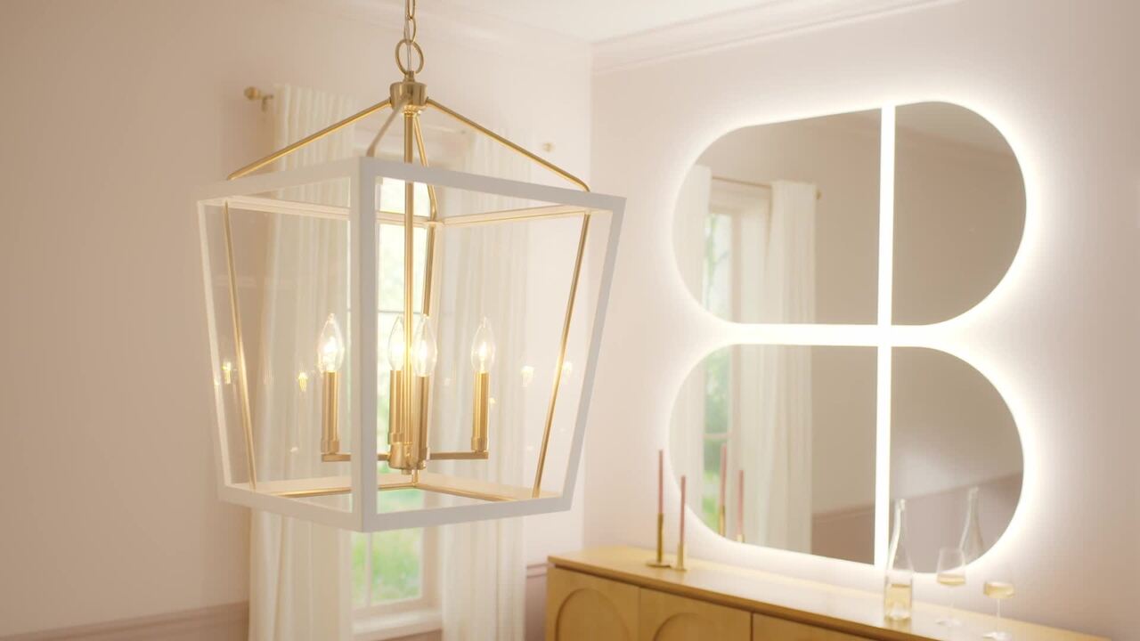 Kichler Delvin 4-Light Champagne Bronze with Black Traditional Clear Glass Lantern Led, Medium Hanging Pendant Light