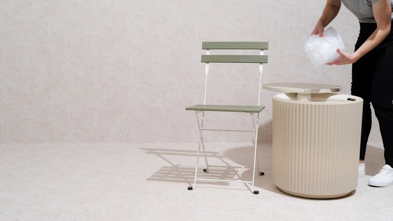 Round Sand Plastic 21 in. H Outdoor Cooler Side table