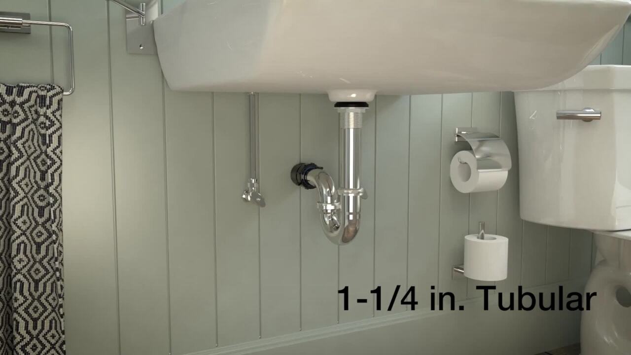 18 Gauge Solid Brass P-Trap 1 1/4” OD, Heavy Duty Brass Tubular J Bend Pipe  Connector, Decorative Bathroom Basin Sink Waste Trap Drain Kit with Flange