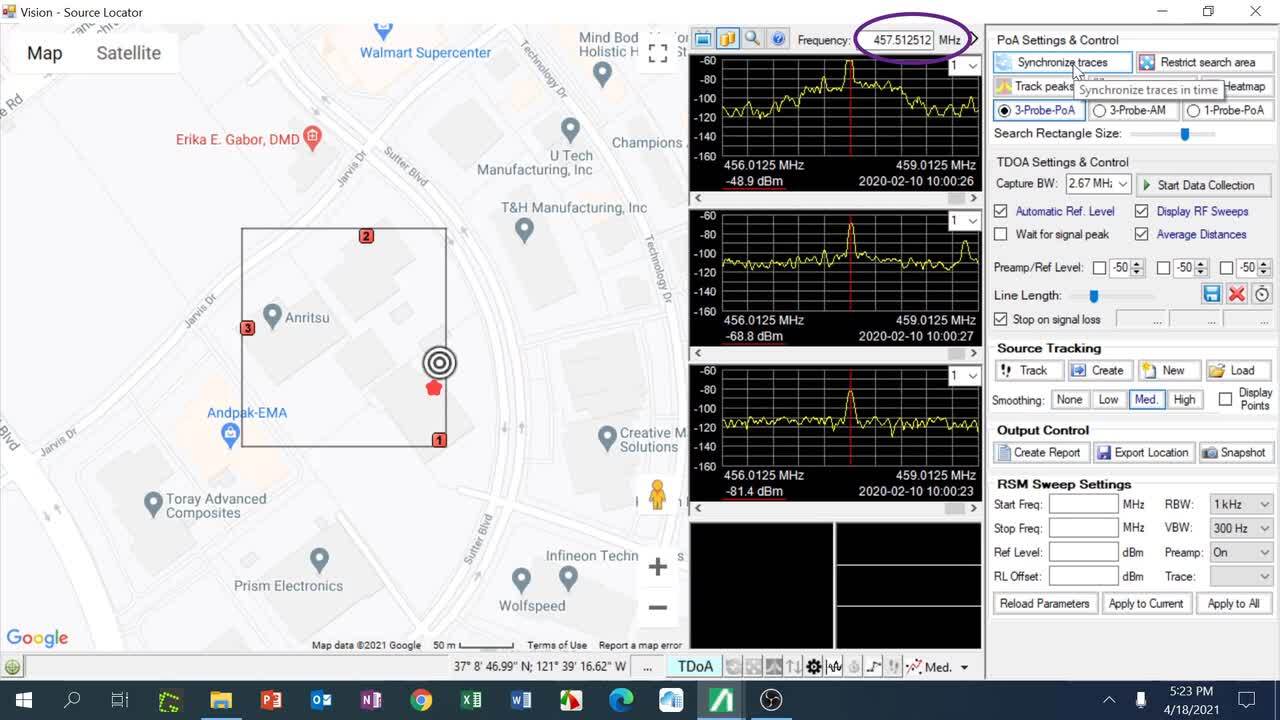 POA and TDOA Measurements Demonstration Using Vision Software