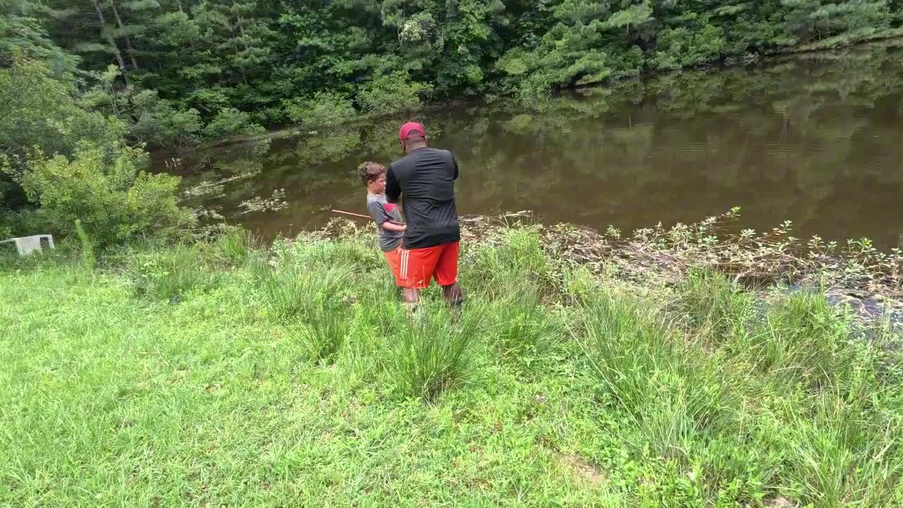 bass fishing with a cane pole Bamboo Vintage Bobber, Hook, Line and Sinker Hooked a GIANT Using a