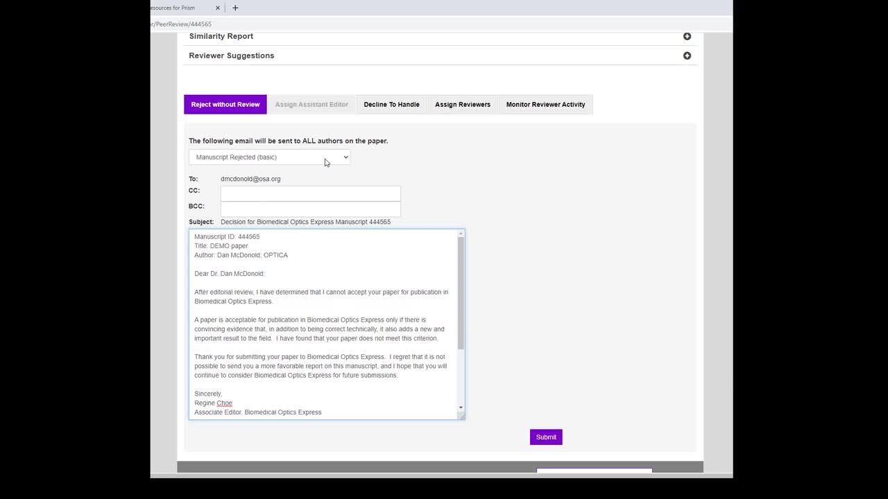 Reject without Review/Decline to Handle