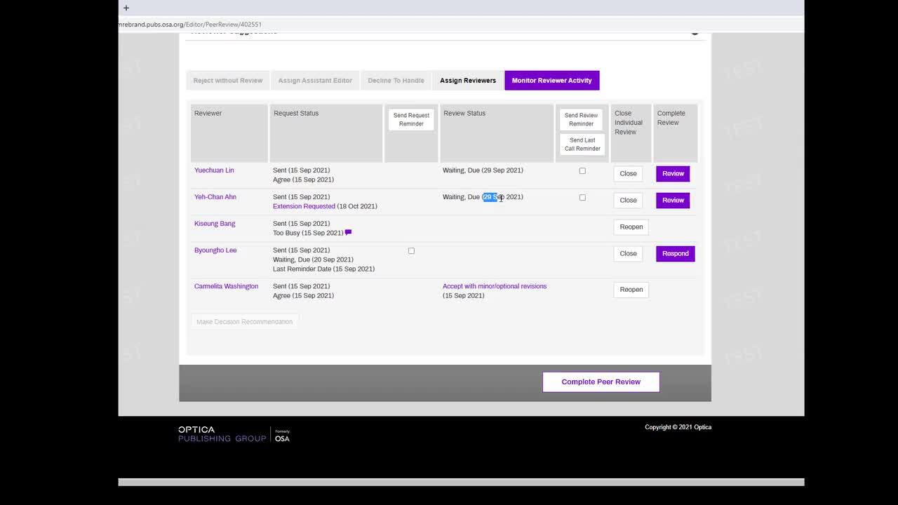 Monitor Reviewer Activity Table