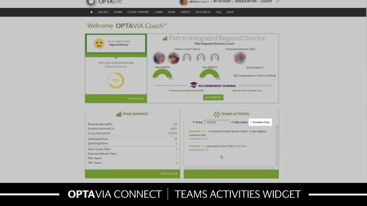 OPTAVIA CONNECT - Team Activities Video . COACH ANSWERS