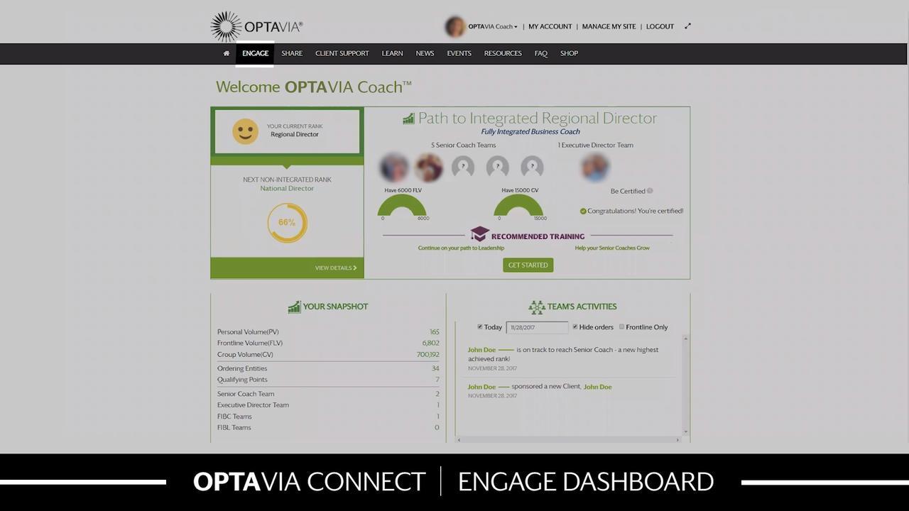 OPTAVIA CONNECT - Engage Dashboard Video . COACH ANSWERS