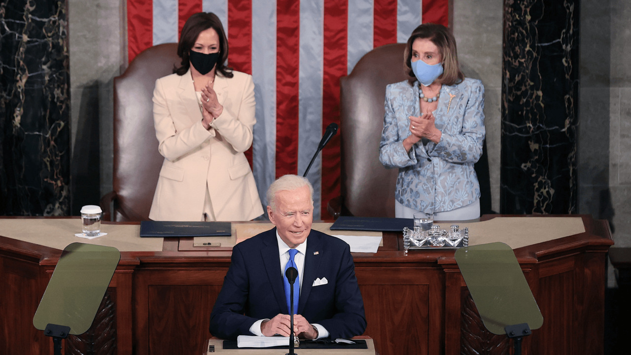 Biden says 'it's about time' 2 women are behind him at joint address to