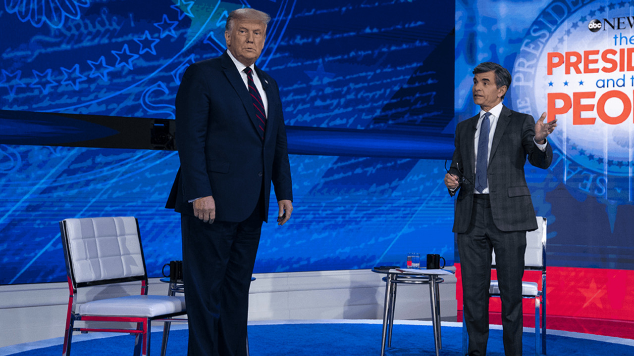 Trump talks to voters at a socially distanced televised town hall