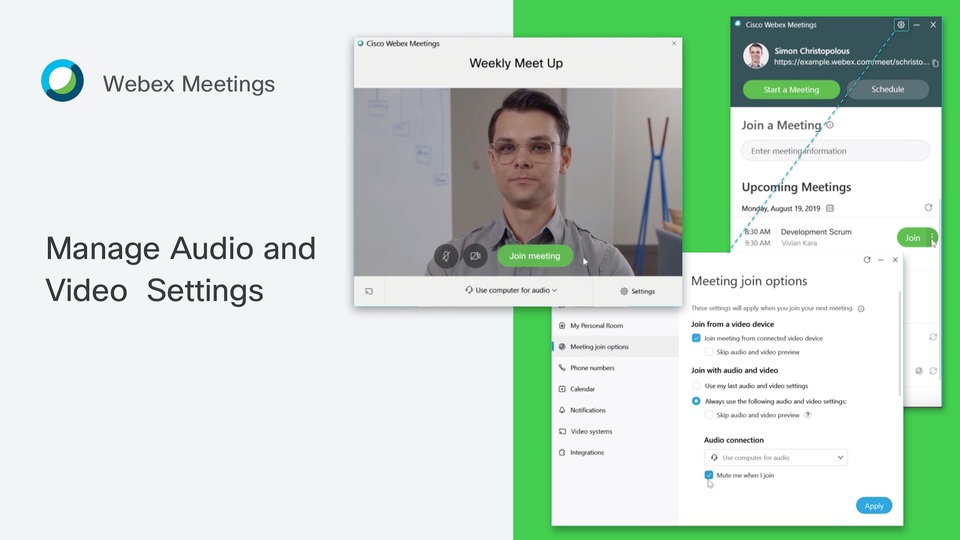 Video Conferencing Choose Your Audio And Video Settings Before You Join A Webex Meeting Or Event Slow Channel