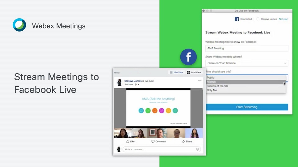 Video Conferencing Stream Your Cisco Webex Meetings Or Events To Facebook Live