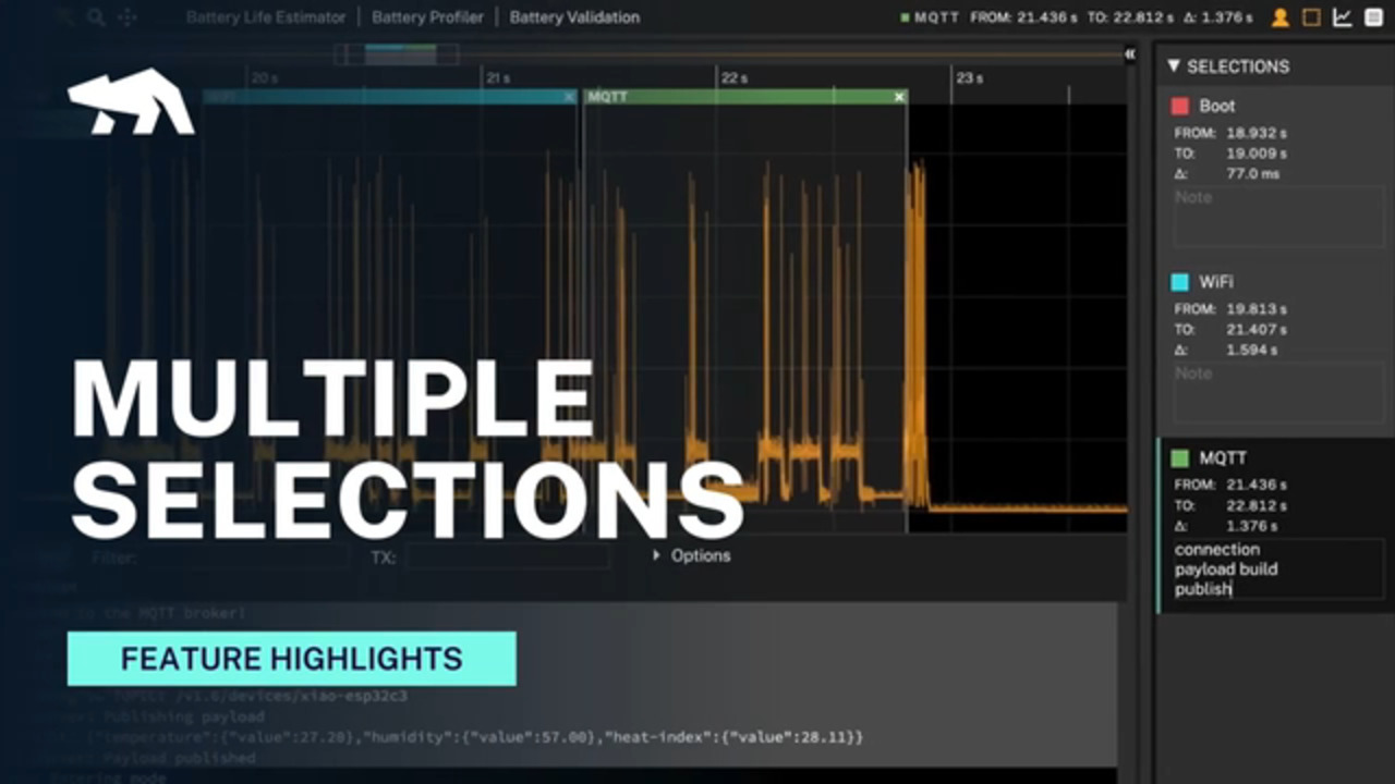 Multiple Selection - Mark, compare, and analyze different power events in Otii