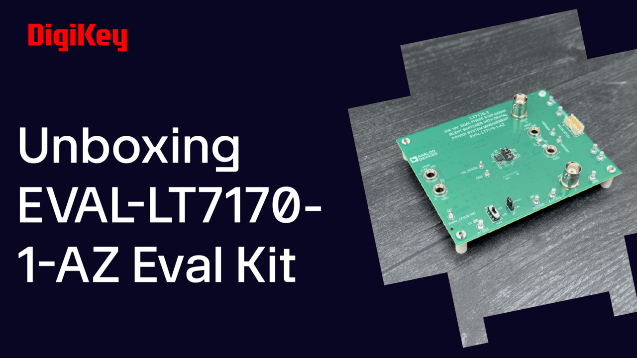 EVAL-LT7170-1-AZ evaluation kit from Analog Devices, featuring a dual phase single output monolithic DC to DC synchronous step down regulator that integrates digital power system management functionality for programming and telemetry applications.