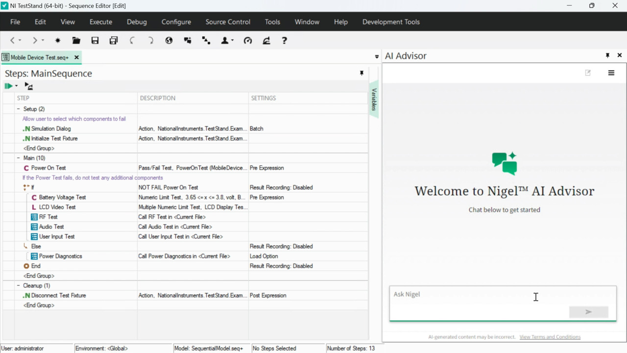 NI Nigel™ AI in NI TestStand 2026 Q1