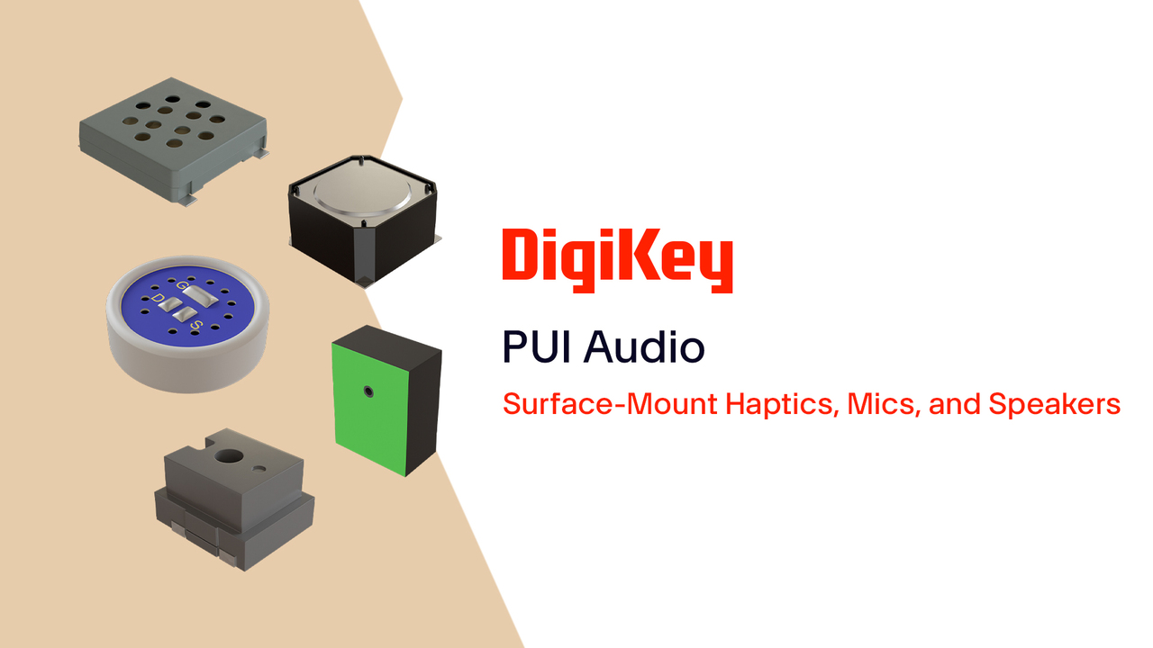 This video discusses the Surface-Mount Haptics, Mics, and Speakers from PUI Audio. These components offer compact, high-performance audio and tactile feedback solutions designed for automated assembly.