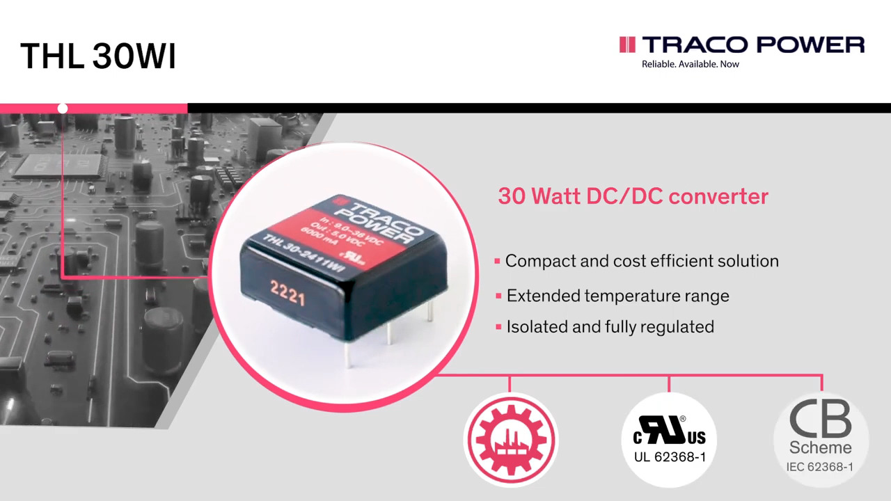 THL 30WI Series – 30 Watt DC/DC converter in a cost efficient design