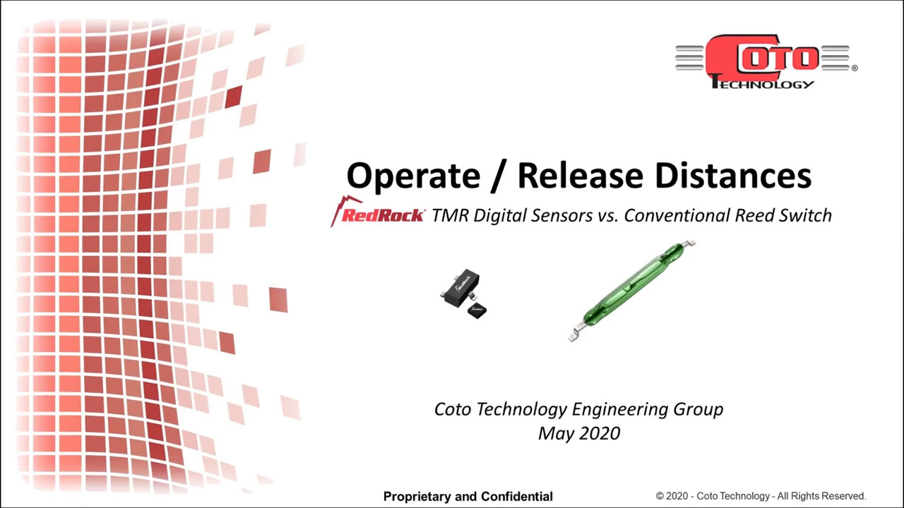 Gauss vs. AT – Operate & Release Distance – Coto Technology’s RedRock® TMR Magnetic Sensor vs. Reed Switch