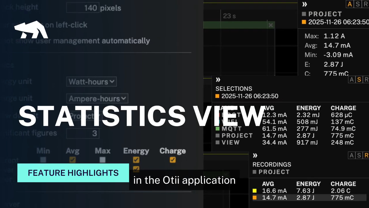 Statistic View – Single view to compare selections and recordings in Otii